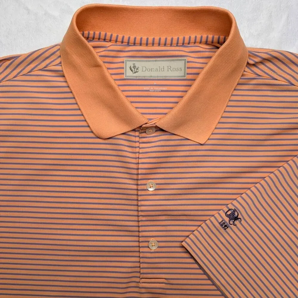 Donald Ross‎ Mens Golf Polo Shirt - Large Orange Stripe Performance ODCC 1892